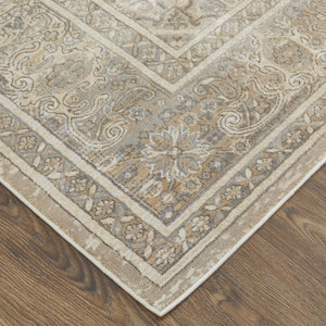 Homeroots 9' X 12' Tan Brown And Ivory Floral Power Loom Distressed Area Rug Tan,Brown,Ivory Viscose 513138
