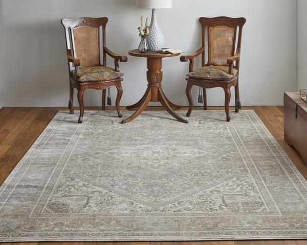 Homeroots 10' X 14' Tan Brown And Ivory Floral Power Loom Distressed Area Rug Tan,Brown,Ivory Viscose 513139