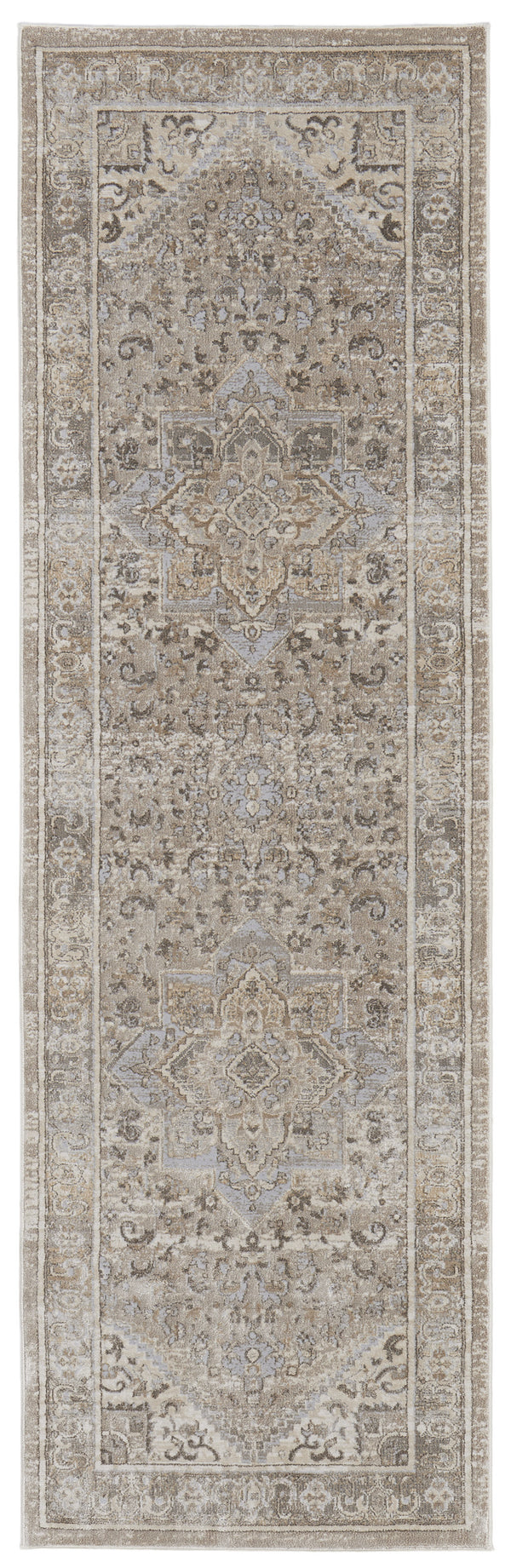 Homeroots 8' Brown And Ivory Medallion Power Loom Distressed Runner Rug Tan,Brown,Ivory Viscose,Polyester 513140