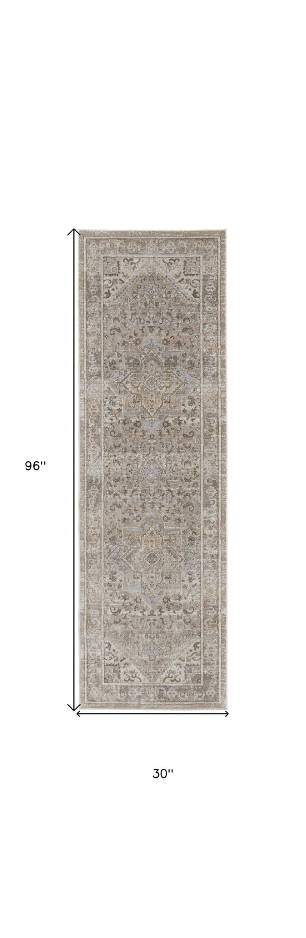 HomeRoots 4' Brown and Ivory Medallion Distressed Area Rug - Vintage Charm with Non-Slip Backing for Everyday Use 8' Runner 513140