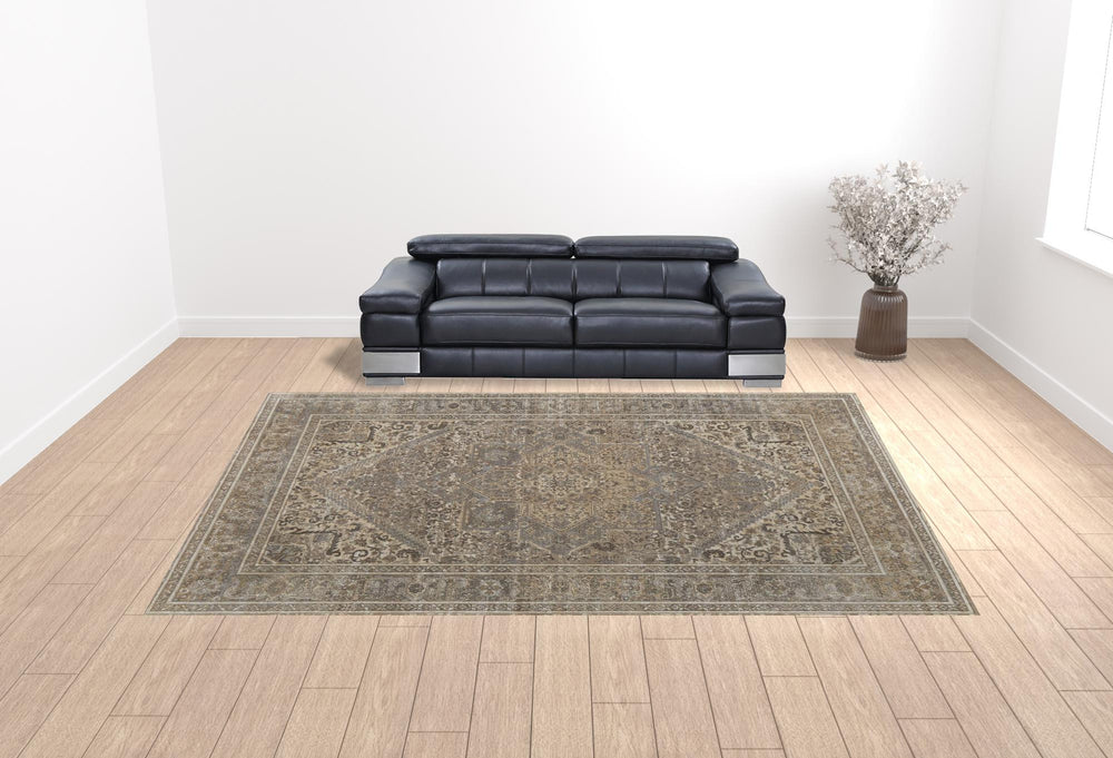 Homeroots 12' X 15' Tan Brown And Ivory Floral Power Loom Distressed Area Rug Tan,Brown,Ivory Viscose 513141