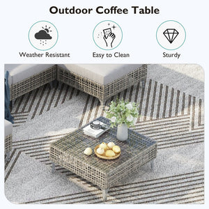 English Elm K&k 7 Piece Outdoor Modular Sectional Wicker Sofa Set with Tempered Glass Coffee Table Grey N707S000011G