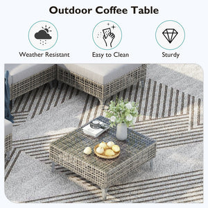 English Elm K&K 8-Piece Patio Conversation Set with 43" 60,000 BTU Propane Fire Pit, UV Wicker & Thick Cushions Grey N707S000012G