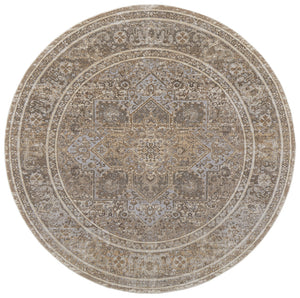 Homeroots 8' Brown And Ivory Round Medallion Power Loom Distressed Area Rug Tan,Brown,Ivory Viscose,Polyester 513142