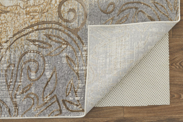 HomeRoots 4' Tan and Gray Medallion Area Rug – Luxurious Viscose, Non-Slip Backing, Perfect for Any Room 4' X 6' 513144