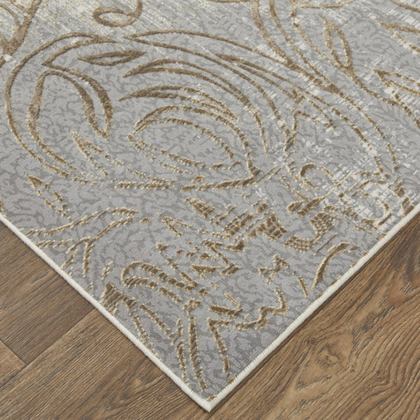 HomeRoots 4' Tan and Gray Medallion Area Rug – Luxurious Viscose, Non-Slip Backing, Perfect for Any Room 8' X 10' 513146