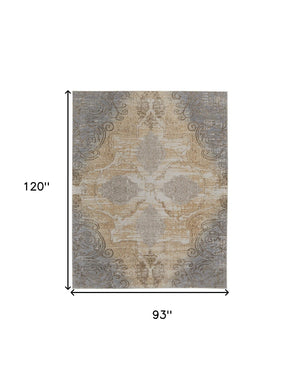 HomeRoots 4' Tan and Gray Medallion Area Rug – Luxurious Viscose, Non-Slip Backing, Perfect for Any Room 8' X 10' 513146