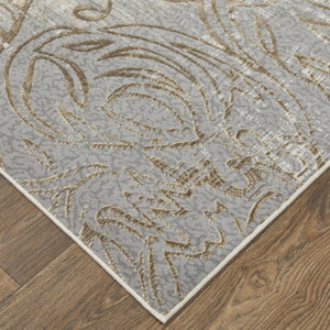 HomeRoots 4' Tan and Gray Medallion Area Rug – Luxurious Viscose, Non-Slip Backing, Perfect for Any Room 10' X 14' 513148