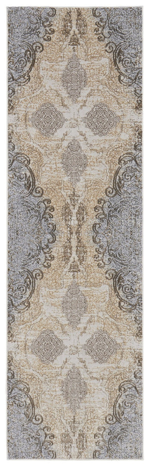 HomeRoots 4' Tan and Gray Medallion Area Rug – Luxurious Viscose, Non-Slip Backing, Perfect for Any Room 8' Runner 513149
