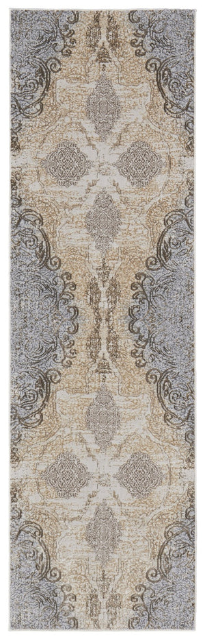 HomeRoots 4' Tan and Gray Medallion Area Rug – Luxurious Viscose, Non-Slip Backing, Perfect for Any Room 8' Runner 513149
