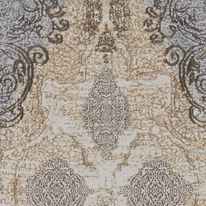 HomeRoots 4' Tan and Gray Medallion Area Rug – Luxurious Viscose, Non-Slip Backing, Perfect for Any Room 8' Runner 513149