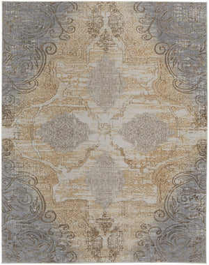 HomeRoots 4' Tan and Gray Medallion Area Rug – Luxurious Viscose, Non-Slip Backing, Perfect for Any Room 12' X 15' 513150
