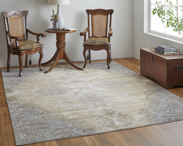 HomeRoots 4' Tan and Gray Medallion Area Rug – Luxurious Viscose, Non-Slip Backing, Perfect for Any Room 12' X 15' 513150
