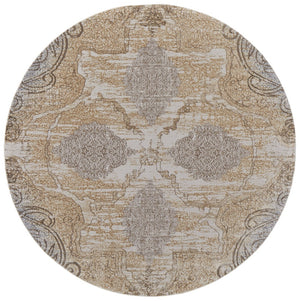 HomeRoots 4' Tan and Gray Medallion Area Rug – Luxurious Viscose, Non-Slip Backing, Perfect for Any Room 8' Round 513151
