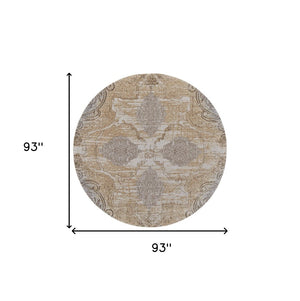 HomeRoots 4' Tan and Gray Medallion Area Rug – Luxurious Viscose, Non-Slip Backing, Perfect for Any Room 8' Round 513151