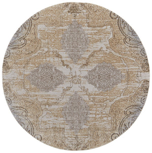 HomeRoots 4' Tan and Gray Medallion Area Rug – Luxurious Viscose, Non-Slip Backing, Perfect for Any Room 8' Round 513151