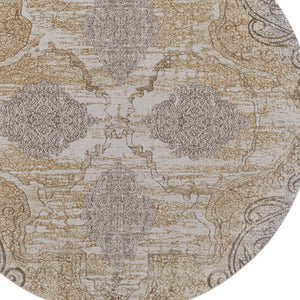 HomeRoots 4' Tan and Gray Medallion Area Rug – Luxurious Viscose, Non-Slip Backing, Perfect for Any Room 8' Round 513151