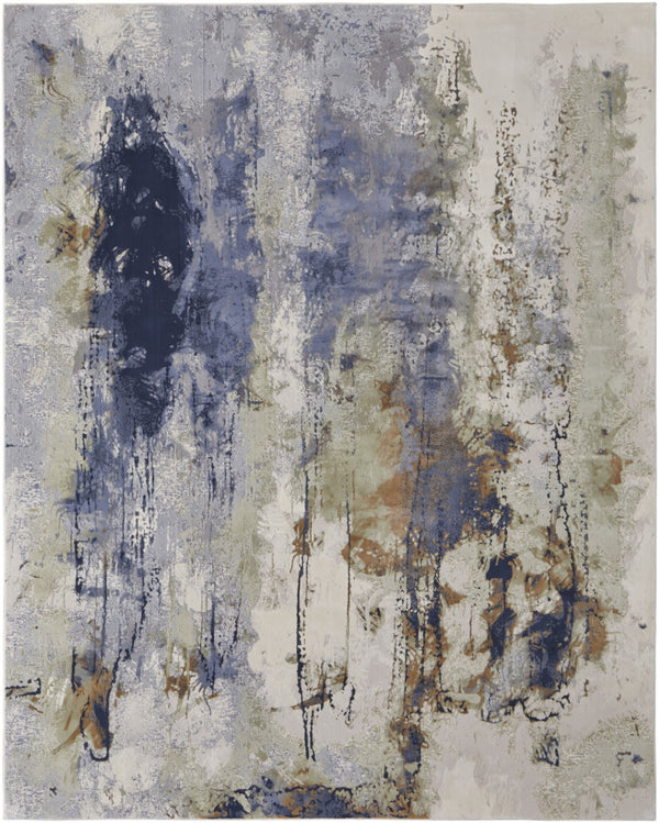 HomeRoots 4' Striking Blue, Orange, and Ivory Abstract Area Rug for Contemporary Home Décor and Style 4' X 6' 513153