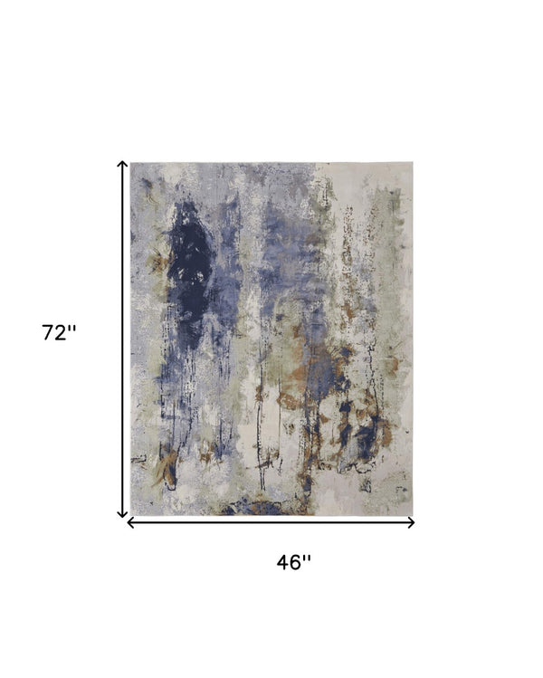 HomeRoots 4' Striking Blue, Orange, and Ivory Abstract Area Rug for Contemporary Home Décor and Style 4' X 6' 513153