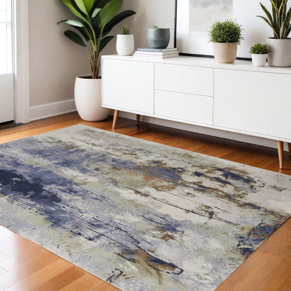 HomeRoots 4' Striking Blue, Orange, and Ivory Abstract Area Rug for Contemporary Home Décor and Style 4' X 6' 513153