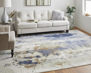 HomeRoots 4' Striking Blue, Orange, and Ivory Abstract Area Rug for Contemporary Home Décor and Style 5' X 8' 513154