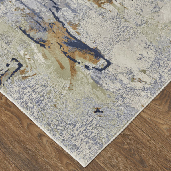 HomeRoots 4' Striking Blue, Orange, and Ivory Abstract Area Rug for Contemporary Home Décor and Style 5' X 8' 513154