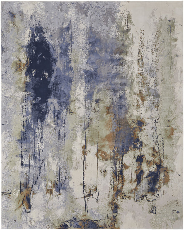 HomeRoots 4' Striking Blue, Orange, and Ivory Abstract Area Rug for Contemporary Home Décor and Style 8' X 10' 513155