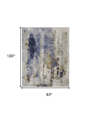 HomeRoots 4' Striking Blue, Orange, and Ivory Abstract Area Rug for Contemporary Home Décor and Style 8' X 10' 513155