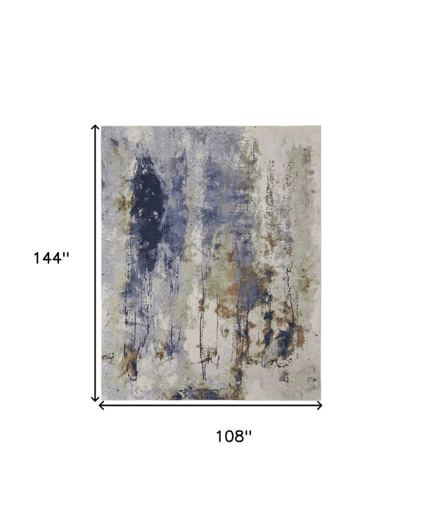 HomeRoots 4' Striking Blue, Orange, and Ivory Abstract Area Rug for Contemporary Home Décor and Style 9' X 12' 513156