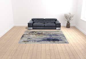 HomeRoots 4' Striking Blue, Orange, and Ivory Abstract Area Rug for Contemporary Home Décor and Style 9' X 12' 513156