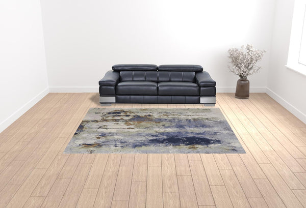 HomeRoots 4' Striking Blue, Orange, and Ivory Abstract Area Rug for Contemporary Home Décor and Style 9' X 12' 513156
