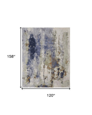 HomeRoots 4' Striking Blue, Orange, and Ivory Abstract Area Rug for Contemporary Home Décor and Style 10' X 13' 513157