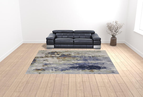 HomeRoots 4' Striking Blue, Orange, and Ivory Abstract Area Rug for Contemporary Home Décor and Style 10' X 13' 513157