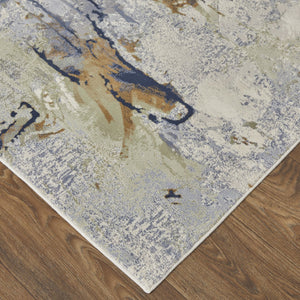 HomeRoots 4' Striking Blue, Orange, and Ivory Abstract Area Rug for Contemporary Home Décor and Style 10' X 13' 513157