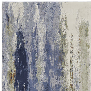 HomeRoots 4' Striking Blue, Orange, and Ivory Abstract Area Rug for Contemporary Home Décor and Style 8' Runner 513158