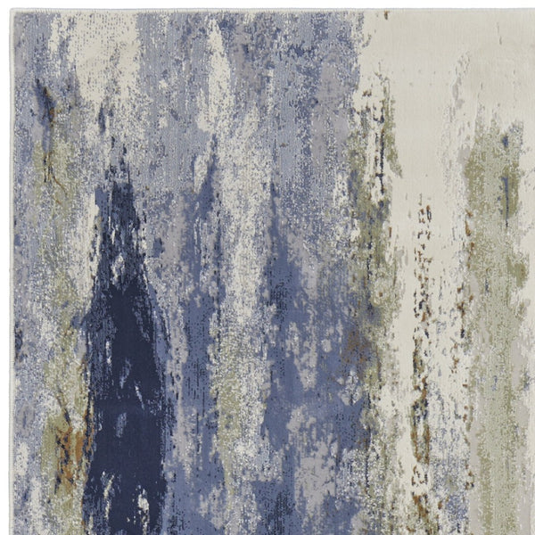 HomeRoots 4' Striking Blue, Orange, and Ivory Abstract Area Rug for Contemporary Home Décor and Style 8' Runner 513158