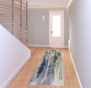 HomeRoots 4' Striking Blue, Orange, and Ivory Abstract Area Rug for Contemporary Home Décor and Style 8' Runner 513158