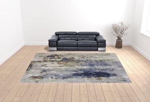 HomeRoots 4' Striking Blue, Orange, and Ivory Abstract Area Rug for Contemporary Home Décor and Style 12' X 15' 513159
