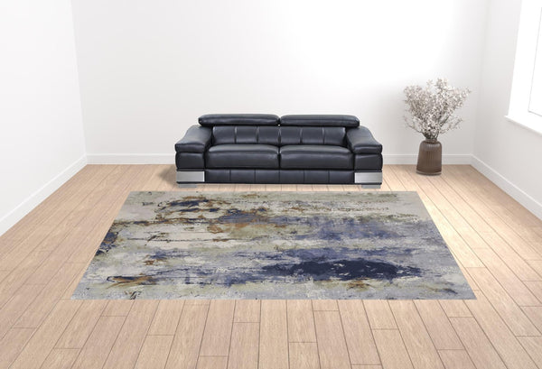 HomeRoots 4' Striking Blue, Orange, and Ivory Abstract Area Rug for Contemporary Home Décor and Style 12' X 15' 513159