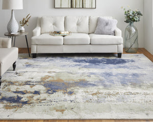 HomeRoots 4' Striking Blue, Orange, and Ivory Abstract Area Rug for Contemporary Home Décor and Style 12' X 15' 513159