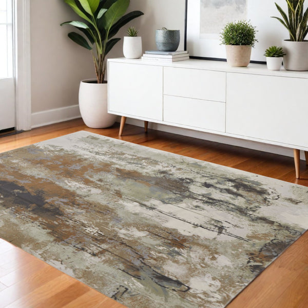 HomeRoots 4' Striking Blue, Orange, and Ivory Abstract Area Rug for Contemporary Home Décor and Style 4' X 6' 513161