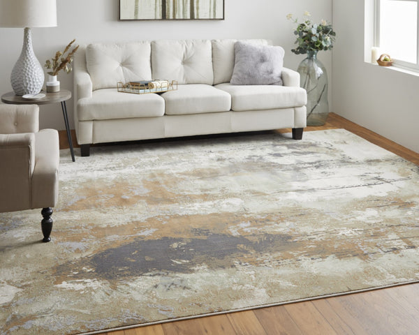 HomeRoots 4' Striking Blue, Orange, and Ivory Abstract Area Rug for Contemporary Home Décor and Style 4' X 6' 513161