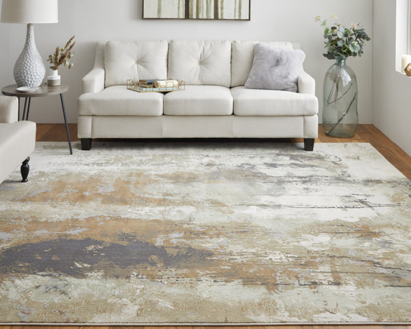 HomeRoots 4' Striking Blue, Orange, and Ivory Abstract Area Rug for Contemporary Home Décor and Style 4' X 6' 513161