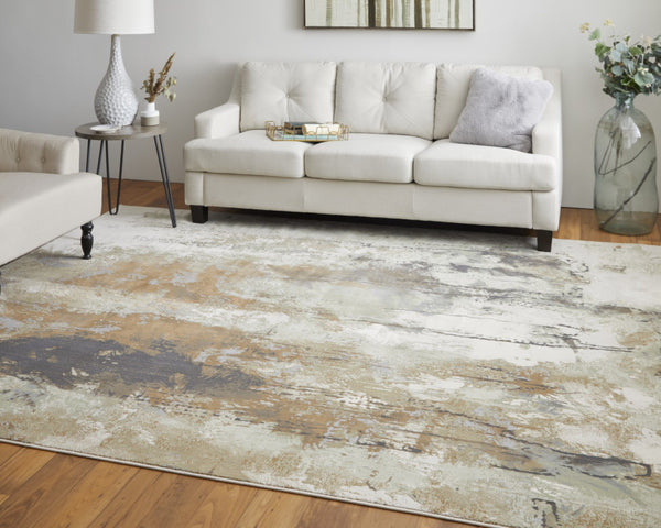 HomeRoots 4' Striking Blue, Orange, and Ivory Abstract Area Rug for Contemporary Home Décor and Style 4' X 6' 513161