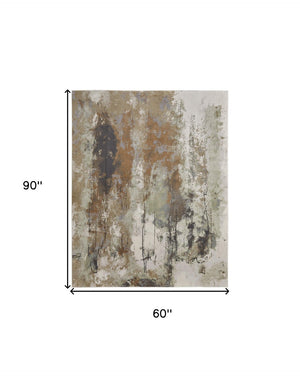 HomeRoots 4' Striking Blue, Orange, and Ivory Abstract Area Rug for Contemporary Home Décor and Style 5' X 8' 513162