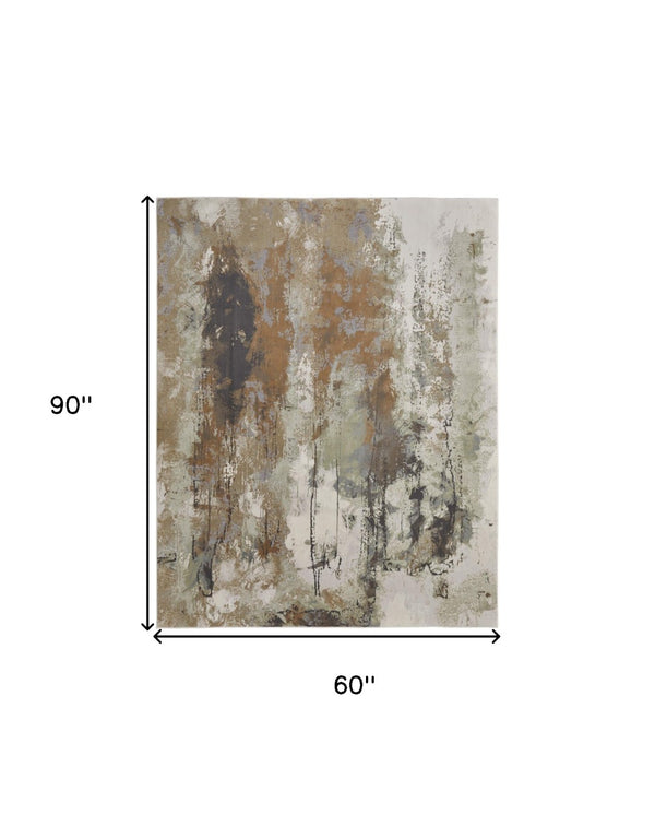 HomeRoots 4' Striking Blue, Orange, and Ivory Abstract Area Rug for Contemporary Home Décor and Style 5' X 8' 513162