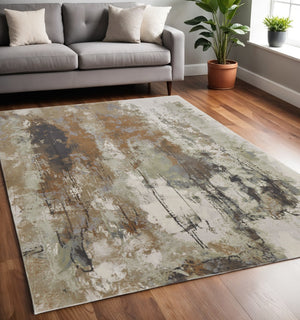 HomeRoots 4' Striking Blue, Orange, and Ivory Abstract Area Rug for Contemporary Home Décor and Style 5' X 8' 513162