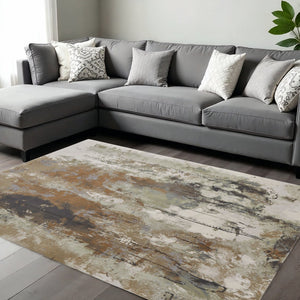HomeRoots 4' Striking Blue, Orange, and Ivory Abstract Area Rug for Contemporary Home Décor and Style 8' X 10' 513163