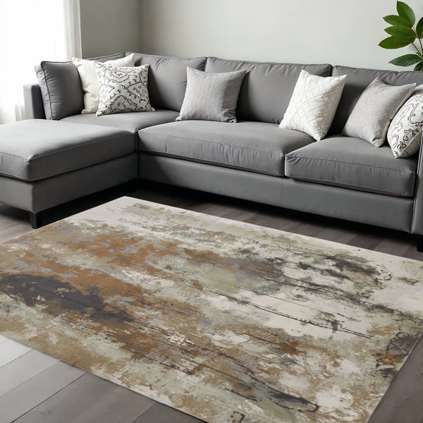 HomeRoots 4' Striking Blue, Orange, and Ivory Abstract Area Rug for Contemporary Home Décor and Style 8' X 10' 513163