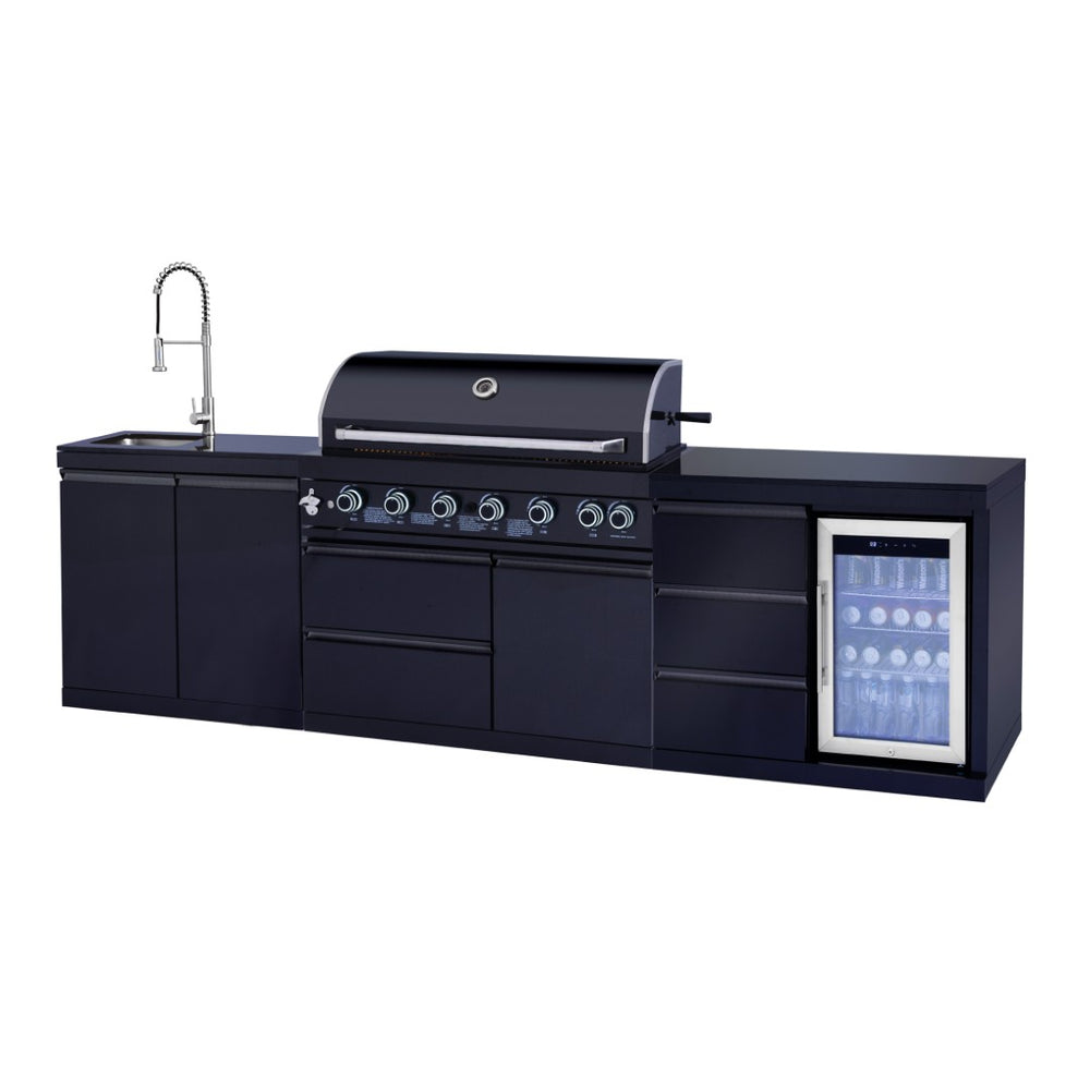 English Elm Outdoor Kitchen Island with 6 Burner Gas Grill Sink Refrigerator Stainless Steel W5007S00008